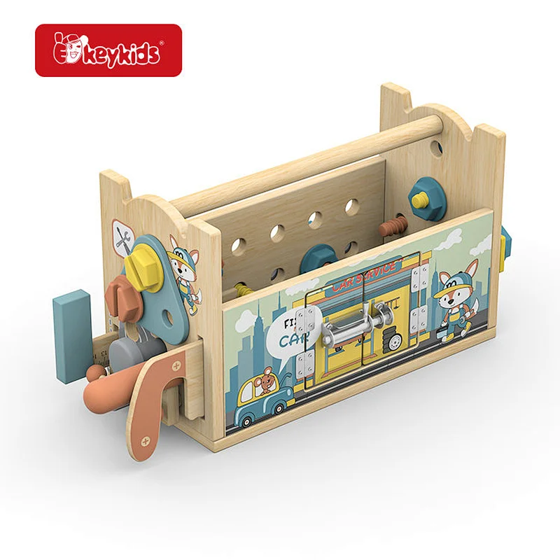 Interactive Wooden Tool Box Toy with Gears & Locks - Creative Play for Kids STEM Learning Adventure W03D251
